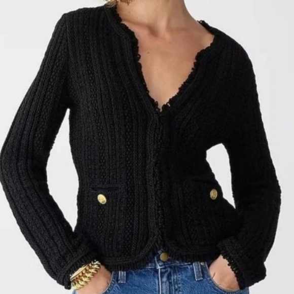 J. Crew Textured Cable-Knit Lady Wool Blend Fringe Jacket in Pale Bone Cream XS - Picture 4 of 15